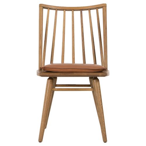 Lara Rustic Lodge Brown Leather Oak Windsor Dining Side Chair