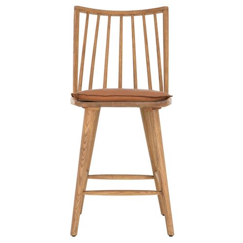 Lara Rustic Lodge Brown Leather Brown Oak Windsor Counter Stool