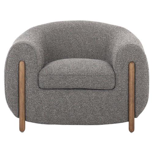 Riley Mid Century Modern Grey Performance Brown Wood Barrel Chair