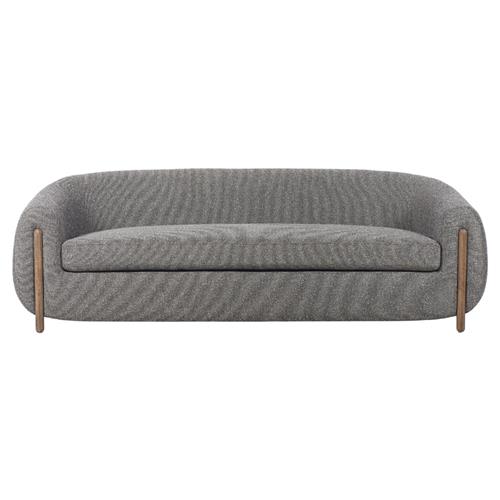 Riley Mid Century Modern Grey Performance Upholstered Natural Wood Sofa - 86.5&quot;W