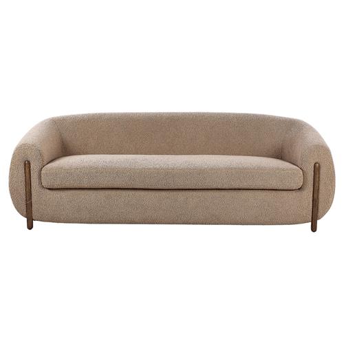 Riley Mid Century Modern Light Brown Upholstered Natural Wood Sofa - 86.5&quot;W