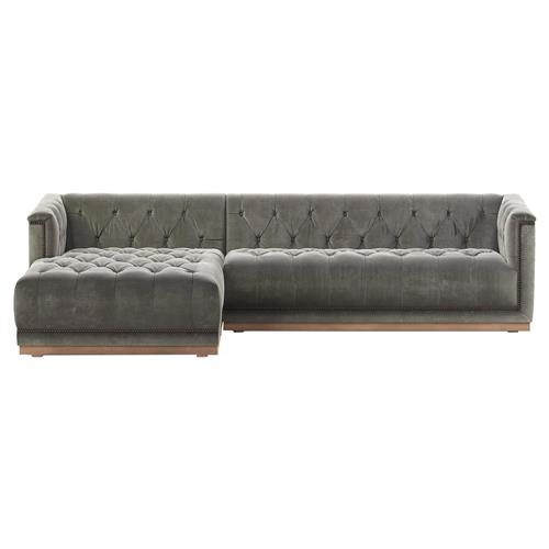 Emmy Rustic Grey Upholstered Velvet Sectional - Left Arm Facing - 109&quot;W x 62&quot;D