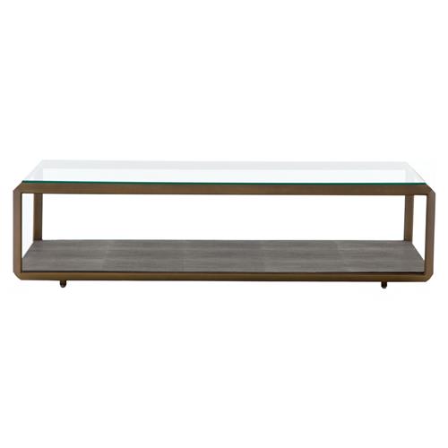 Ena Regency Gold Brass Grey Faux Shagreen Rectangular 2 Tier Coffee Table