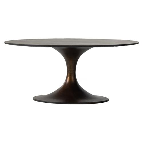 Mona French Country Brown Aluminum Round Pedestal Coffee Table