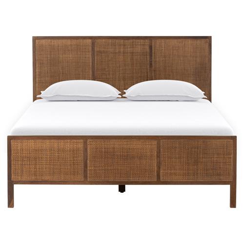 Rhian Coastal Beach Dark Brown Woven Cane Mango Wood Frame Bed - King