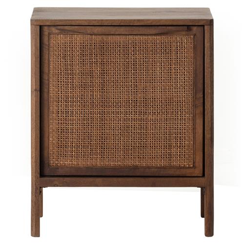 Rhian Coastal Beach Woven Cane Brown Black Mango Wood Left Facing Nightstand