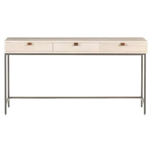 Theodore Industrial Loft Dove White Wood Grey Iron Base 3 Drawer Writing Desk