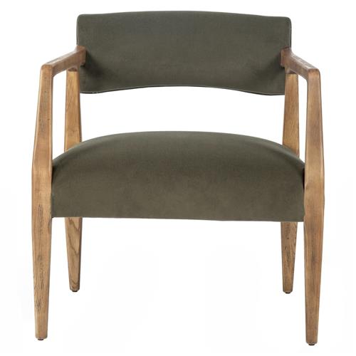 Pia Mid Century Modern Green Upholstered Velvet Natural Wood Frame Arm Chair