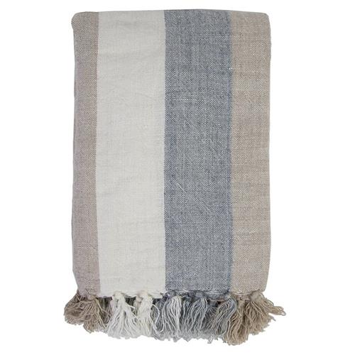 Pom Pom Monterey Coastal Beach Blue Striped Linen Oversized Throw
