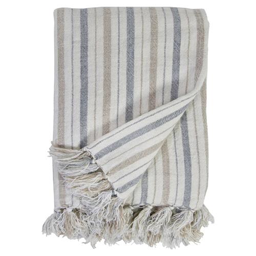 Pom Pom Naples Coastal Beach Blue Striped Linen Oversized Throw