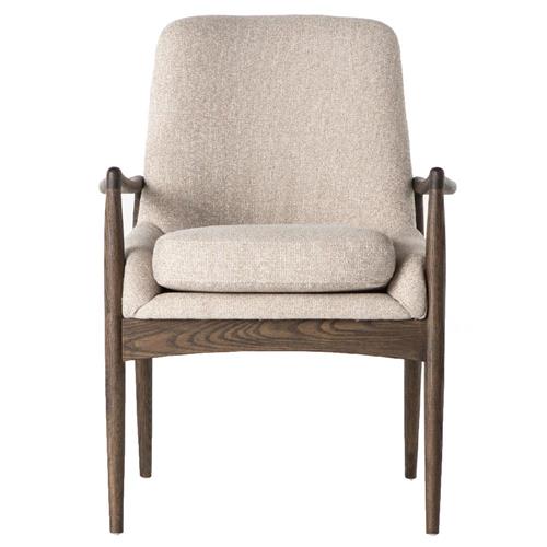Olena Mid Century Modern Beige Upholstered Brown Wood Dining Arm Chair