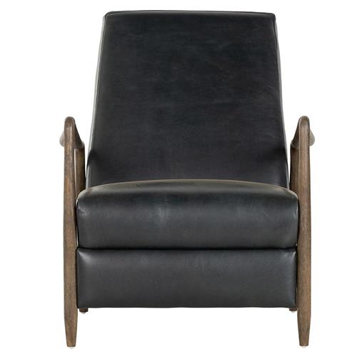 Olena Mid Century Modern Black Upholstered Leather Brown Wood Frame Recliner Arm Chair
