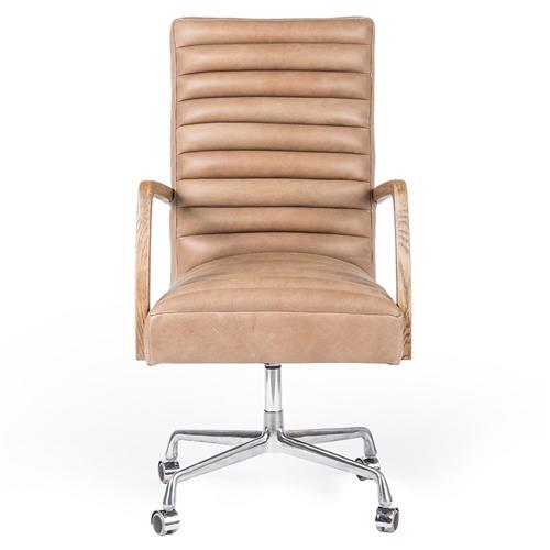 Sonn Mid Century Brown Upholstered Leather Silver Stainless Steel Tufted Office Chair