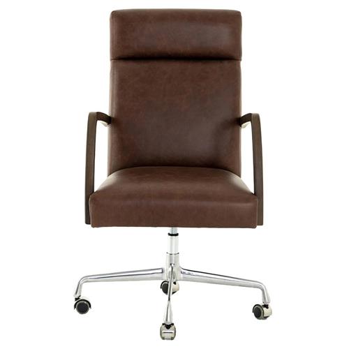 Sonn Mid Century Upholstered Brown Leather Silver Stainless Steel Office Chair