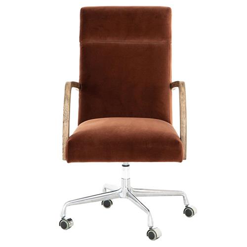 Sonn Mid Century Auburn Brown Upholstered Velvet Silver Stainless Steel Office Chair