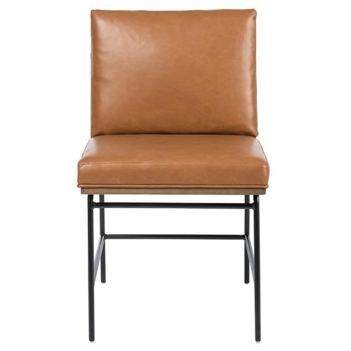 Inno Industrial Brown Faux Leather Oak Wood Black Iron Frame Dining Side Chair