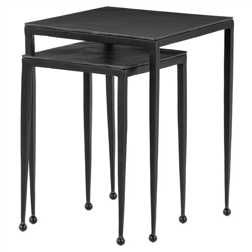 Fector Industrial Black Aluminum Top Matte Iron Frame Square Nesting End Table