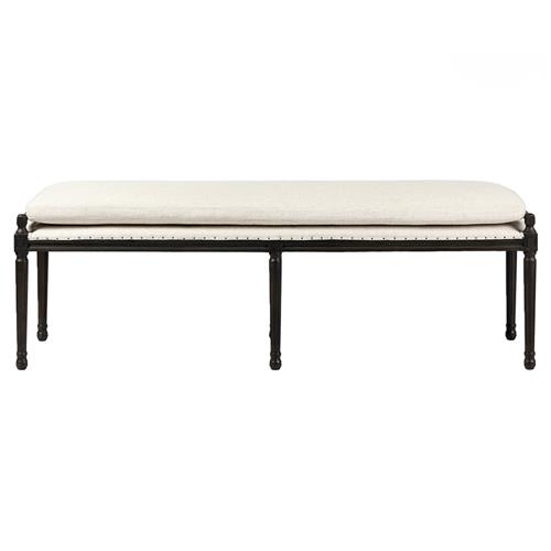 Lucy French Cream Performance Dark Brown Oak Nailhead Trim Dining Bench