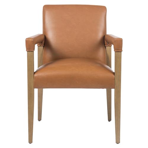 Jolie Rustic Lodge Brown Faux Leather Upholstered Wood Dining Arm Chair