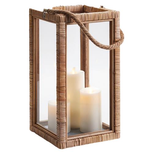 Gaia Coastal Beach Natural Rattan Wrapped Frame Lantern Candleholder - Small