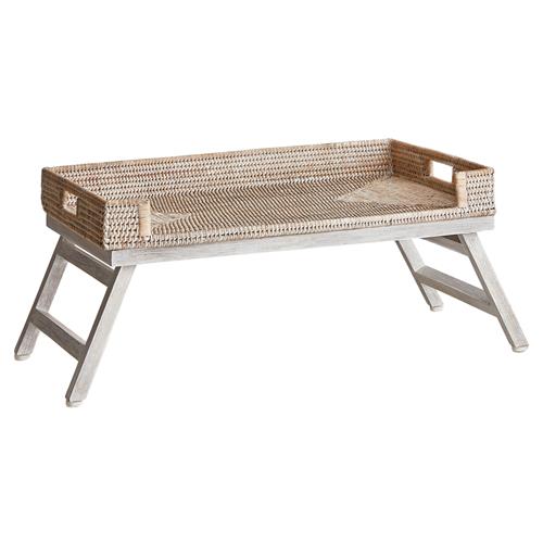 Neriya Coastal Beach Whitewash Rattan Handwoven Lap Tray Table