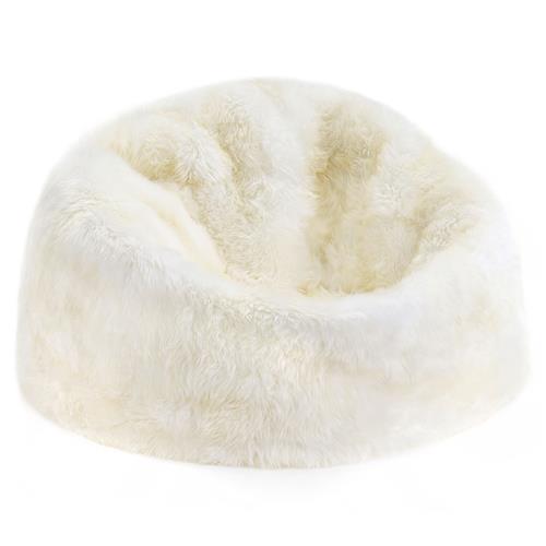 Shiloh Modern Ivory Long Wool Fur Leather Beanbag