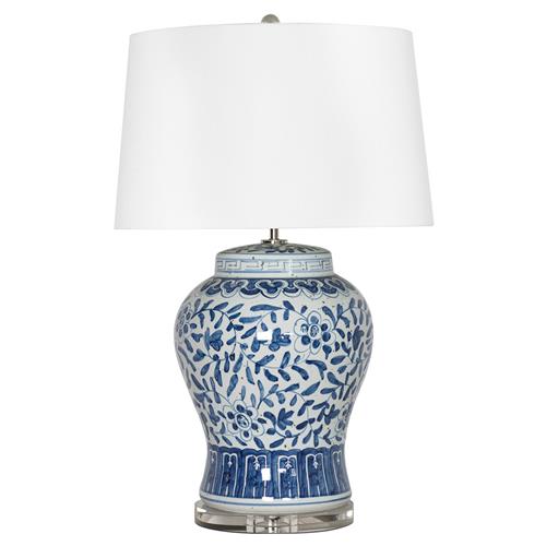 Royal French Blue Ceramic Crystal Bedside Table Lamp