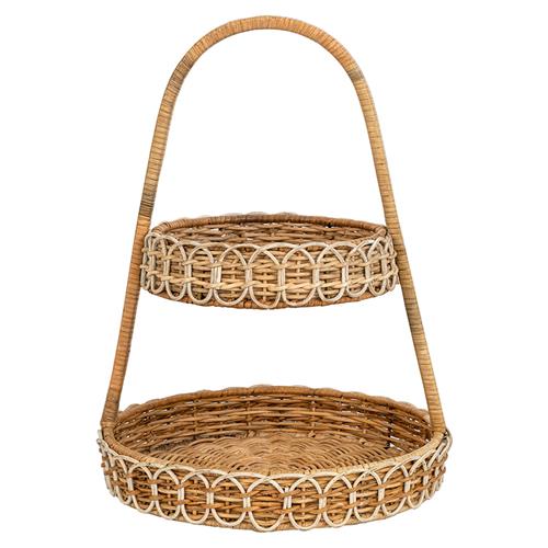 Juliska Provence Coastal Beach Natural Rattan Whitewash Detail Two Tiered Server