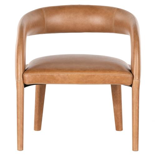 Alexander Mid Century Modern Brown Upholstered Leather Barrel Living Room Chair