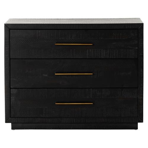 Dorwin Rustic Lodge Black Wood Brass Iron 3 Drawer Nightstand