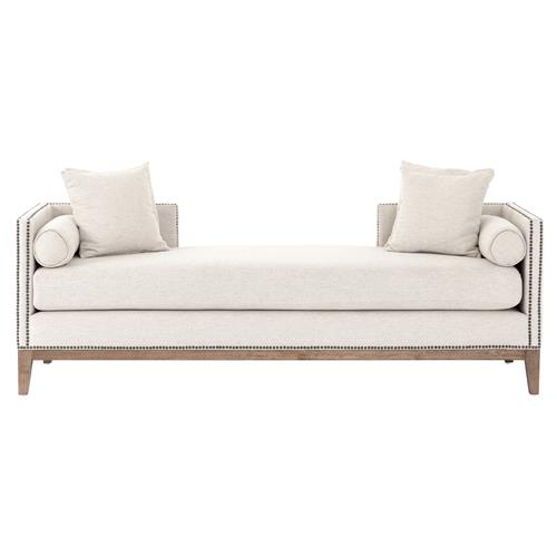 Marida French Country Off White Upholstered Brown Wood Nailhead Trim Daybed
