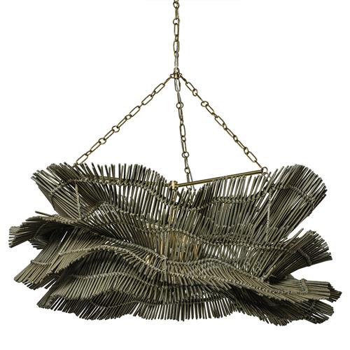 Palecek Miramar Coastal Beach Grey Wash Rattan Chandelier
