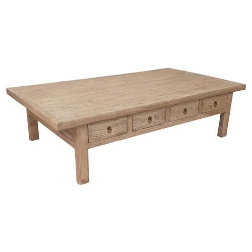 Ian Rustic Lodge Natural Bleached Elm Wood 8 Drawer Storage Coffee Table