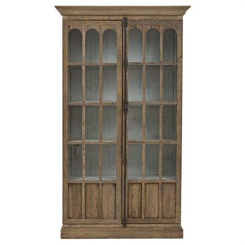 Idalia French Country Natural Brown Wood Clear Glass 2 Door Display Case