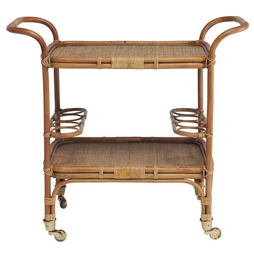 Minda Coastal Beach Rattan Woven Wicker Bar Cart