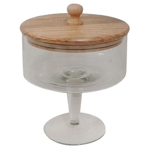 Rebecca Mid Century Modern Brown Mango Wood Clear Glass Decorative Jar - Small