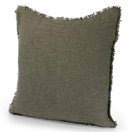 Thara Coastal Beach Olive Green Fringed Indoor Outdoor Throw Pillow - 20x20