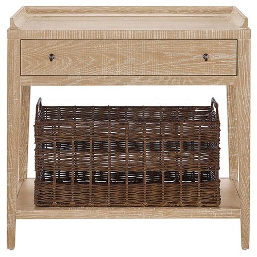 Alli Coastal Beach Black Oak Wood Brown Woven Basket 1 Drawer Nightstand