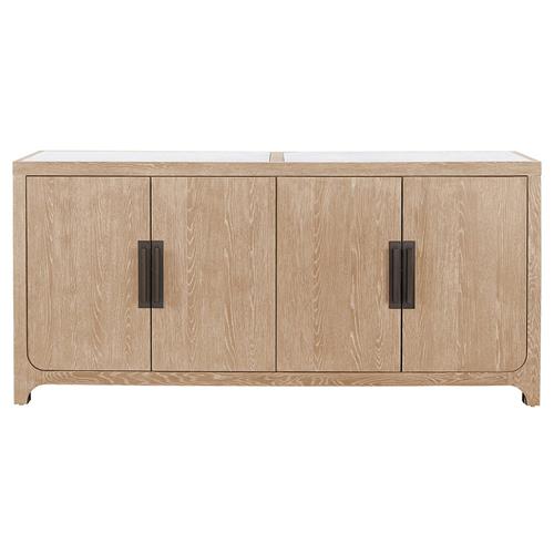 Ballace Rustic Lodge White Stone Top Light Brown Wood 4 Door Media Cabinet - 78&quot;W