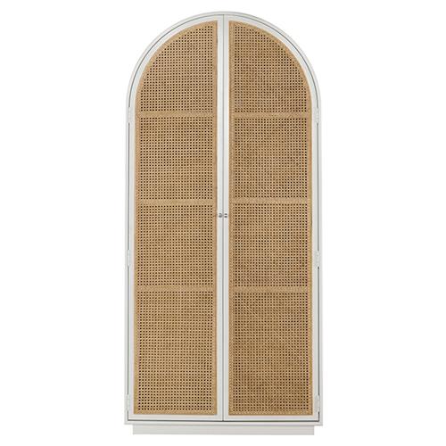 Noelle Modern Classic Brown Woven Cane White Wood 2 Door Armoire