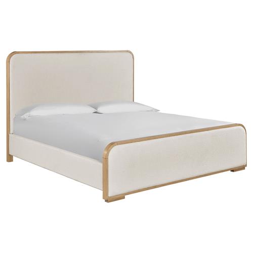 Noelle Modern Cream Upholstered Light Brown Wood Frame Bed - Queen