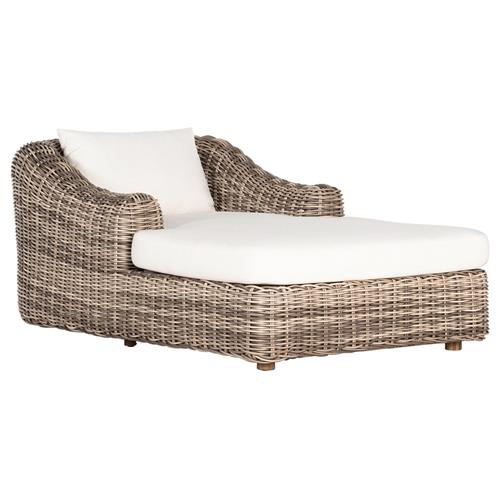 Celina Coastal White Performance Natural Teak Wood Outdoor Chaise Lounge