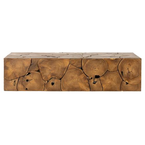 Thorn Mid Century Modern Natural Teak Rectangular Block Outdoor Coffee Table