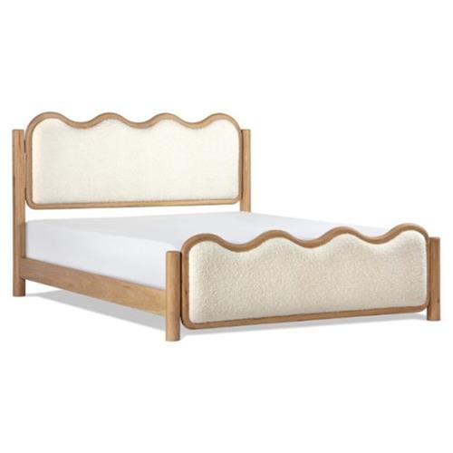Stella Modern Natural Oak Wood Frame Cream Boucle Upholstered Wavy Bed - Queen