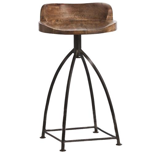 Henson Industrial Loft Antique Mango Wood Iron Swivel Counter Stool