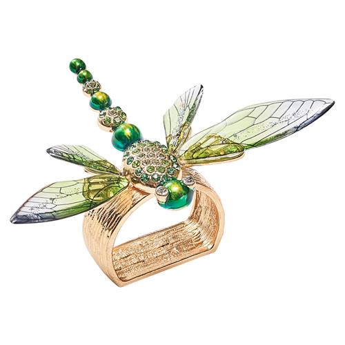 Dragonfly Regency Green Acrylic Gold Metal Napkin Ring - Set of 4
