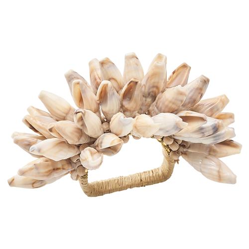 Pompeii Shell Fringe Coastal Natural Seashells Napkin Ring - Set of 4