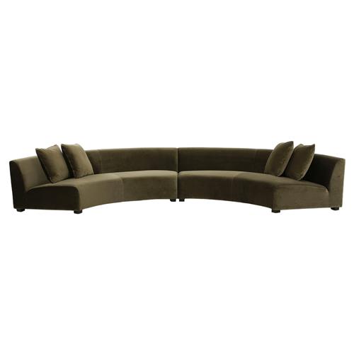 Zoe Modern Green Velvet Black Birch Wood 2 Piece Curved Sectional - 176&quot;Wx67&quot;D