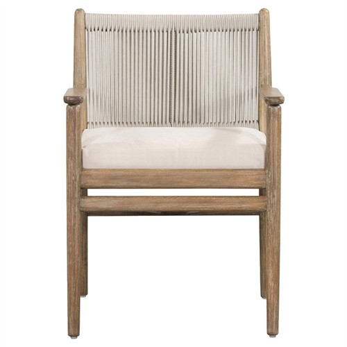 Open Box Rose Coastal Off White Upholstered Seat Woven Rope Wood Outdoor Dining Arm Chair