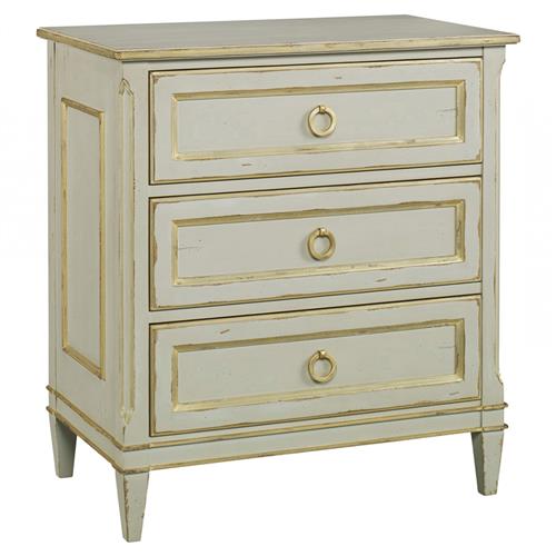Century Madeline French Country Light Grey Wood Gold Accent 3 Drawer Nightstand
